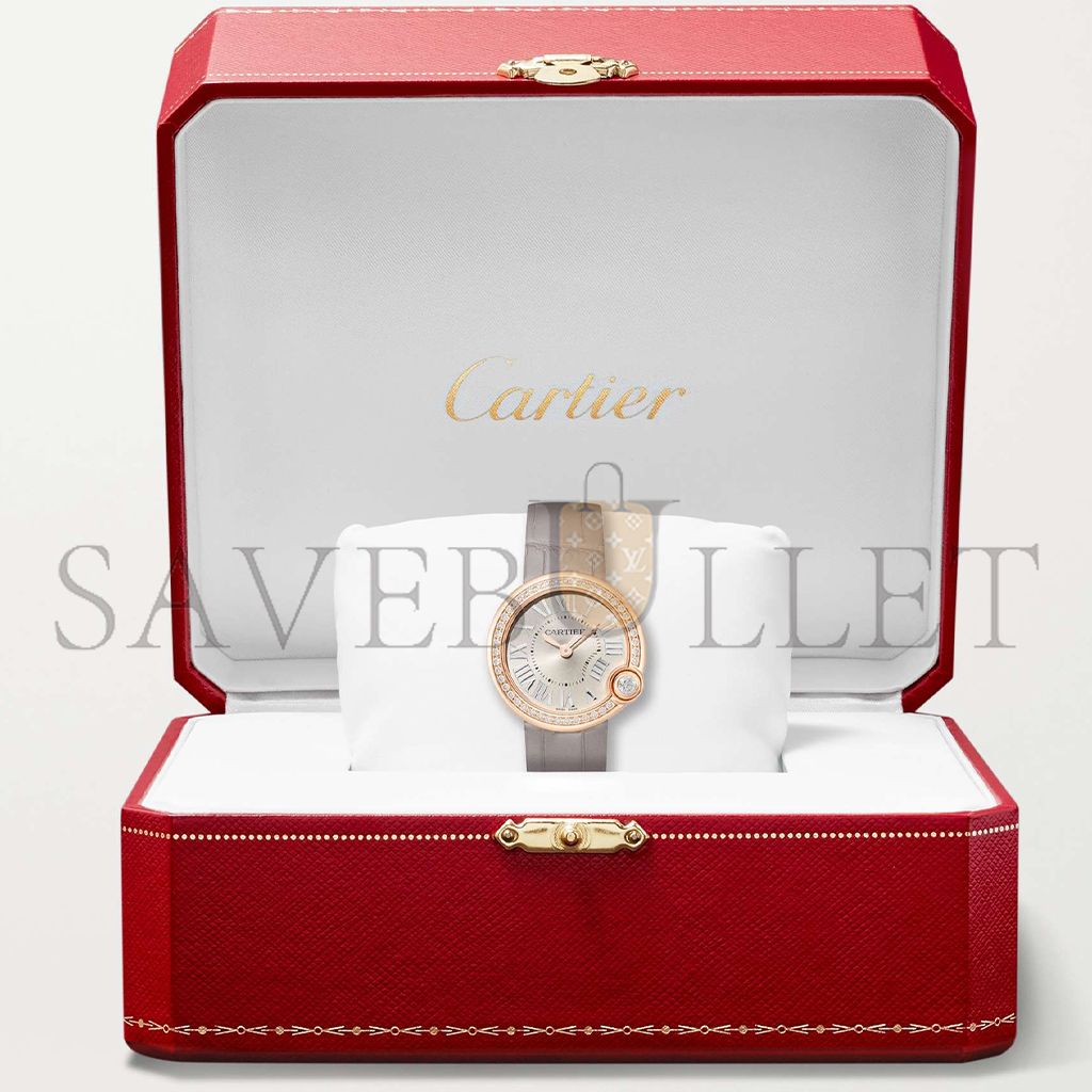 CARTIER BALLON BLANC DE CARTIER 30MM 18-KARAT ROSE GOLD, ALLIGATOR AND DIAMOND WATCH WJBL0008